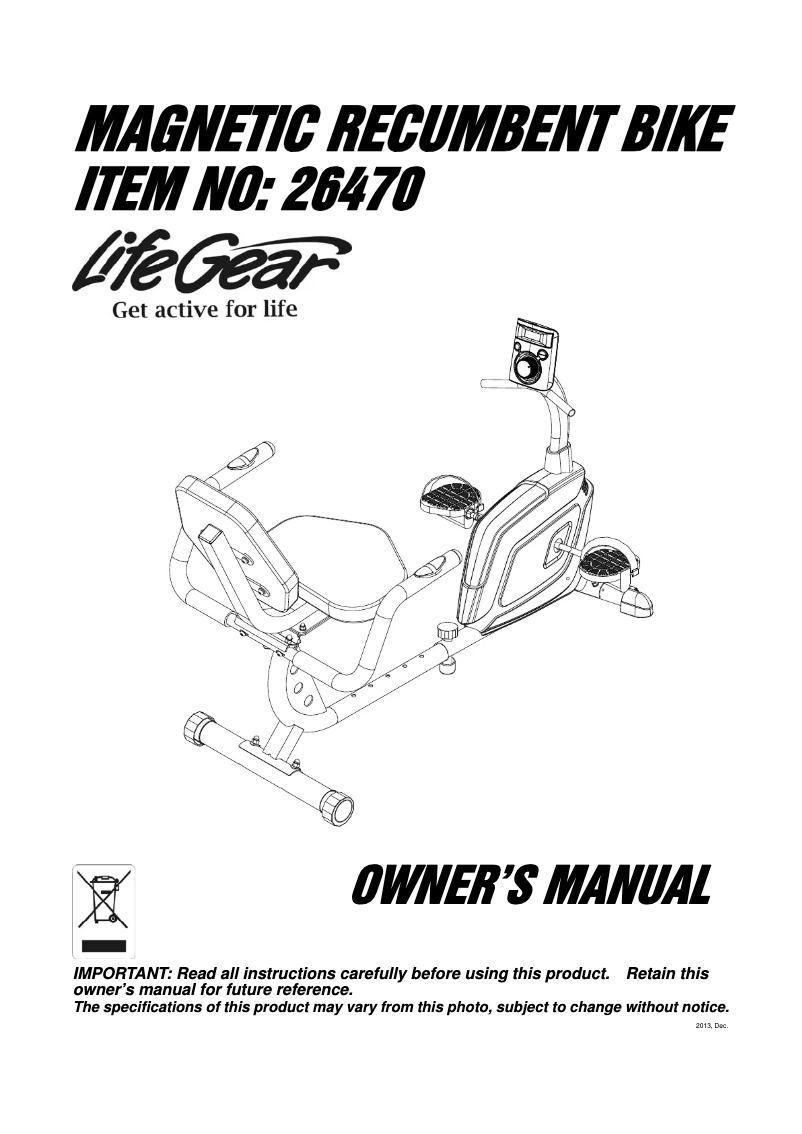 Imagen de la primera página del manual del dispositivo Accord Magnetic Recumbent Bike 26470