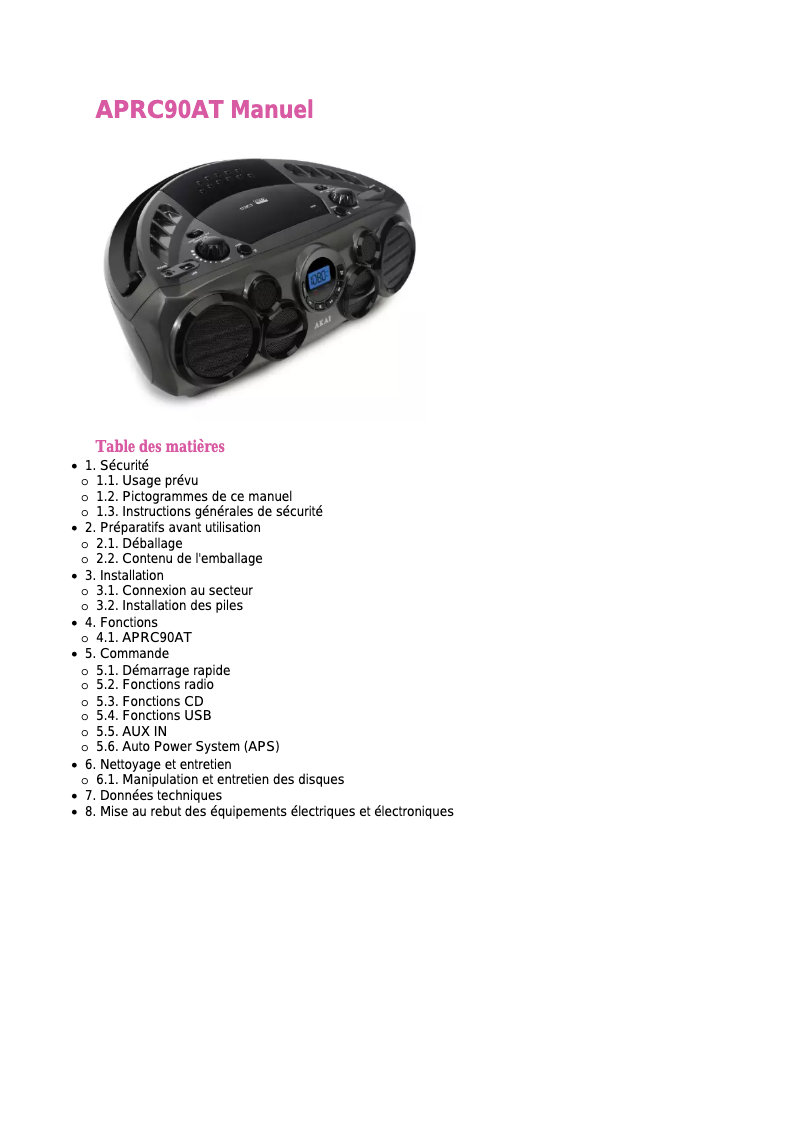 Página 1 del manual Manual de usuario AKAI APRC90AT