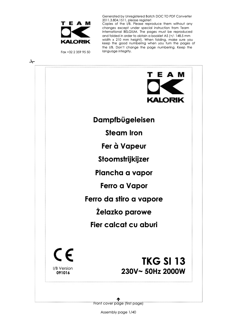 Imagen de la primera página del manual del dispositivo TKG SI 13