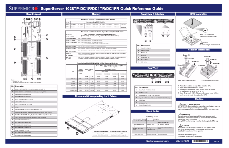 Página 1 del manual Guía de inicio rápido Supermicro SuperServer 1028TP-DC1FR
