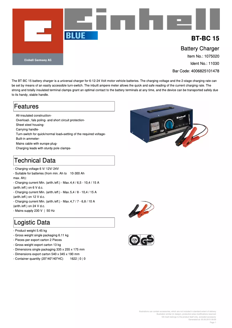 Página nº 1 - Ficha técnica Einhell BT-BC 15