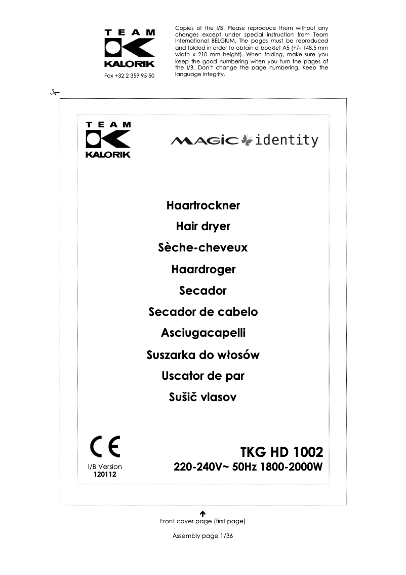 Página 1 del manual Manual de usuario Efbe-Schott TKG HD 1001 ID