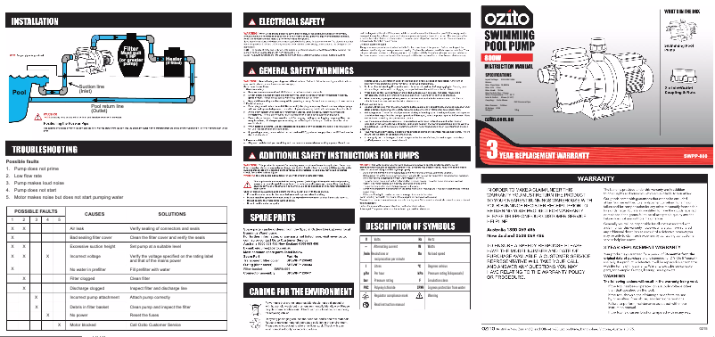 Imagen de la primera página del manual del dispositivo SWPP-800