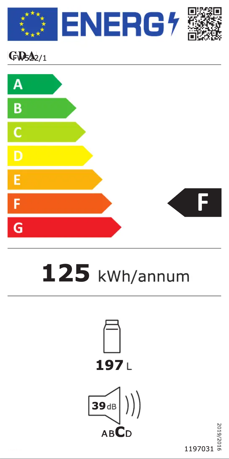 Página 1 del manual Etiqueta energética CDA FW522