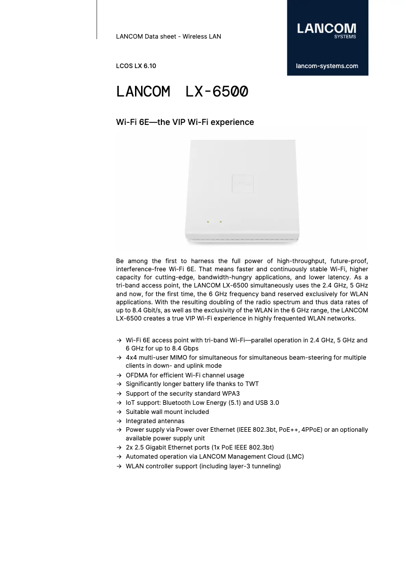 Página 1 del manual Ficha técnica Lancom LX-6500