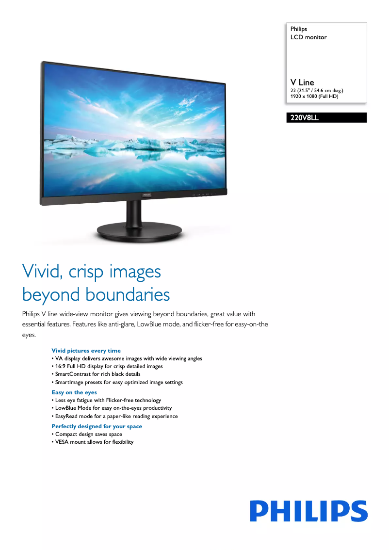 Página 1 del manual Ficha técnica Philips 220V8LL