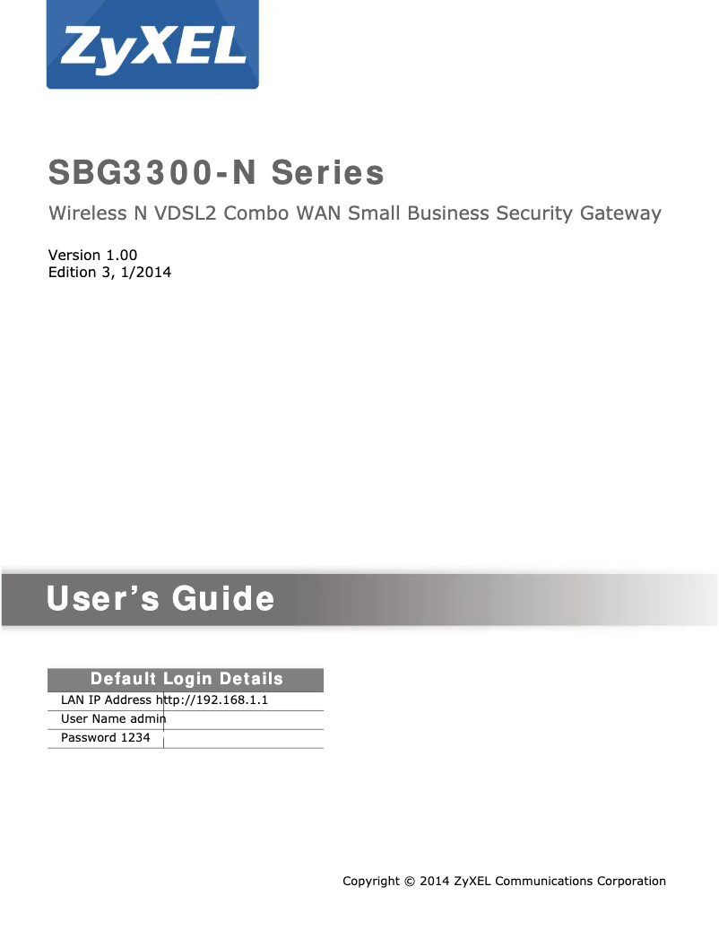 Imagen de la primera página del manual del dispositivo SBG3300-N