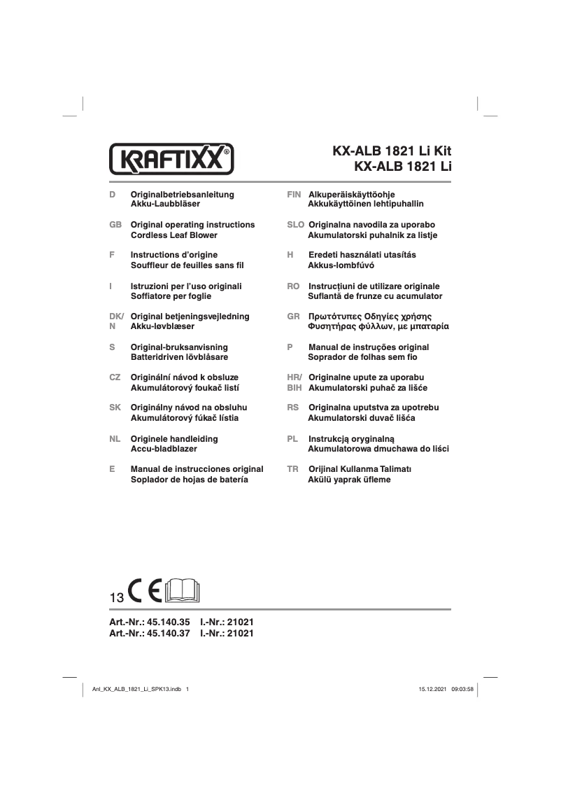 Página 1 del manual Manual de usuario Kraftixx KX-ALB 1821 Li