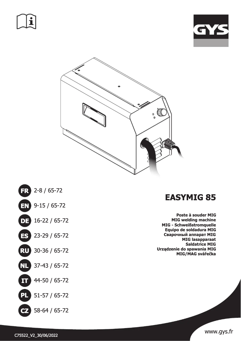 Imagen de la primera página del manual del dispositivo EasyMig 85