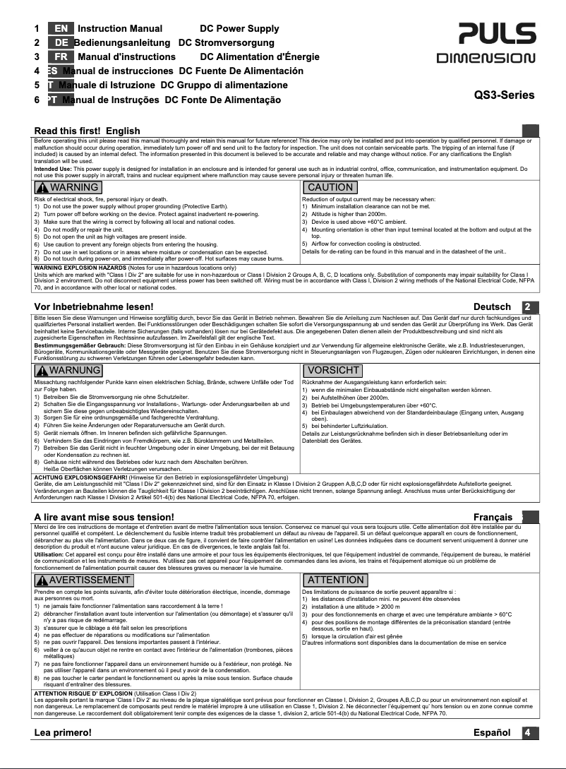 Página 1 del manual Manual de usuario Puls Dimension DIMENSION QS3.241