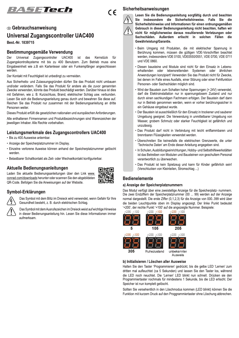 Página 1 del manual Manual de usuario BaseTech UAC400