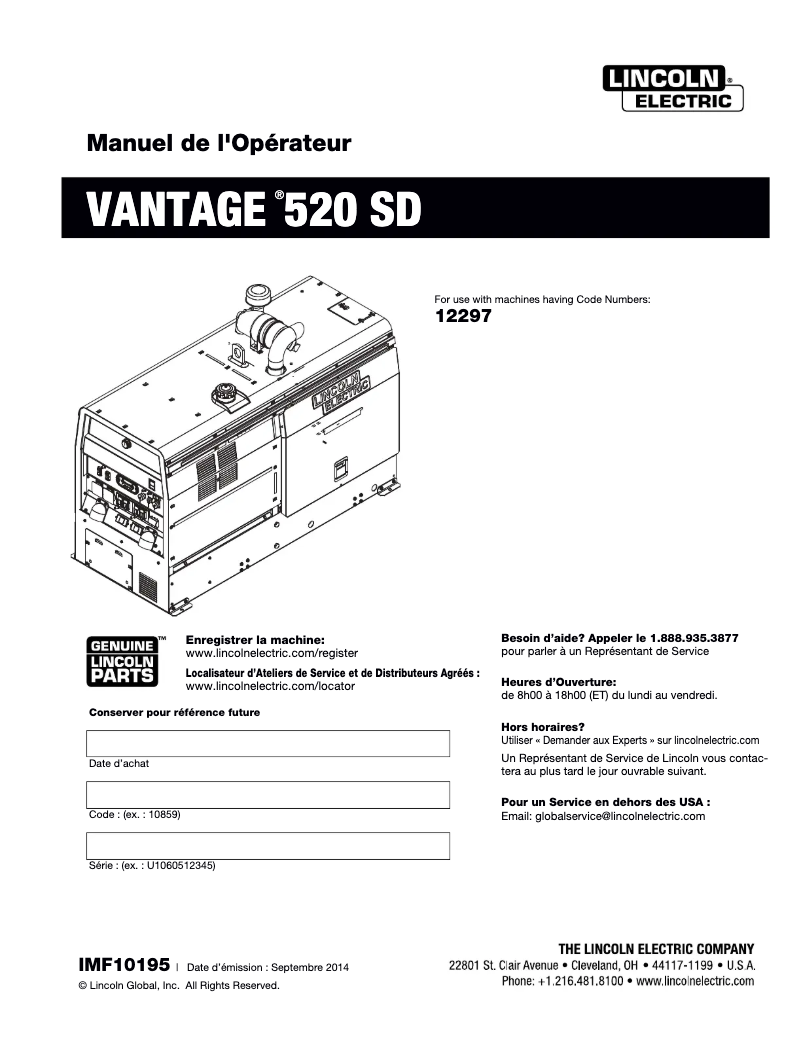 Página nº 1 - Manual de usuario Lincoln Electric Vantage 520 SD