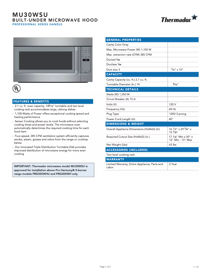 Imagen de la primera página del manual del dispositivo MU30WSU