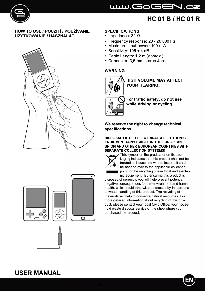 Página nº 1 - Manual de usuario GoGen HC 01R