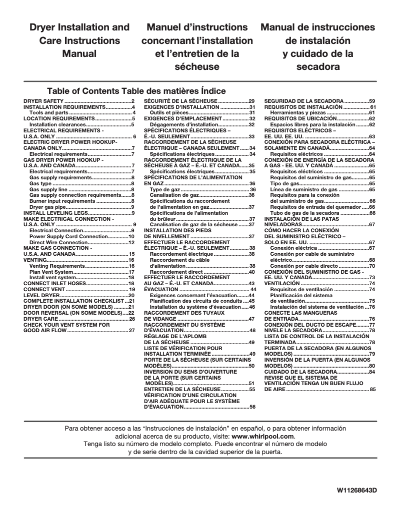 Página nº 1 - Guía de instalación Whirlpool WGD6120HC