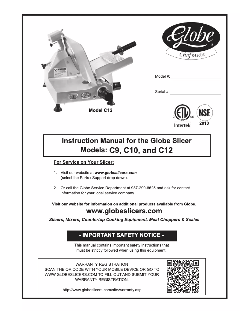 Página 1 del manual Manual de uso y mantenimiento Globe C10