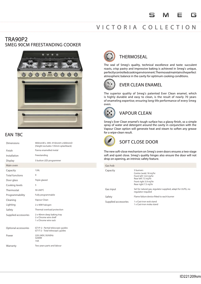 Página 1 del manual Ficha técnica Smeg TRA90