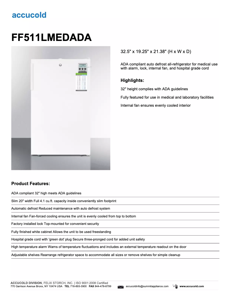 Imagen de la primera página del manual del dispositivo Accucold FF511LMEDADA