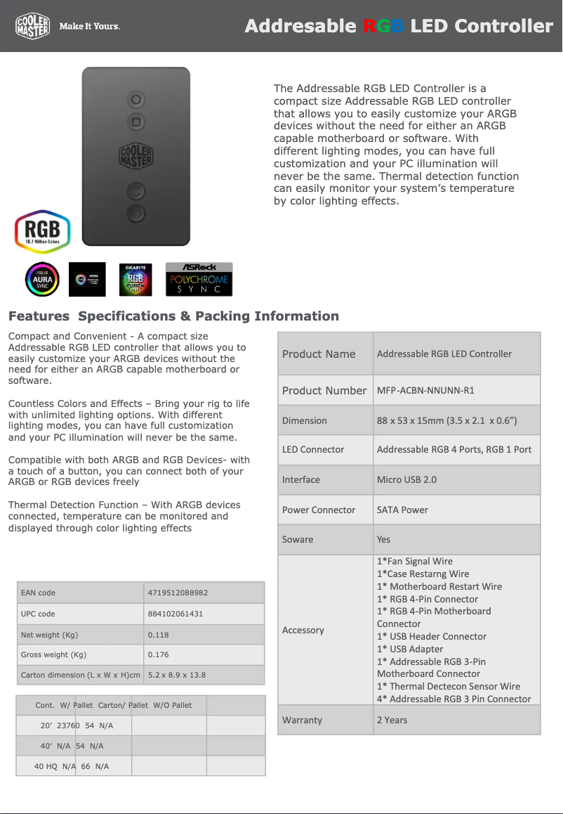 Imagen de la primera página del manual del dispositivo RGB LED Controller