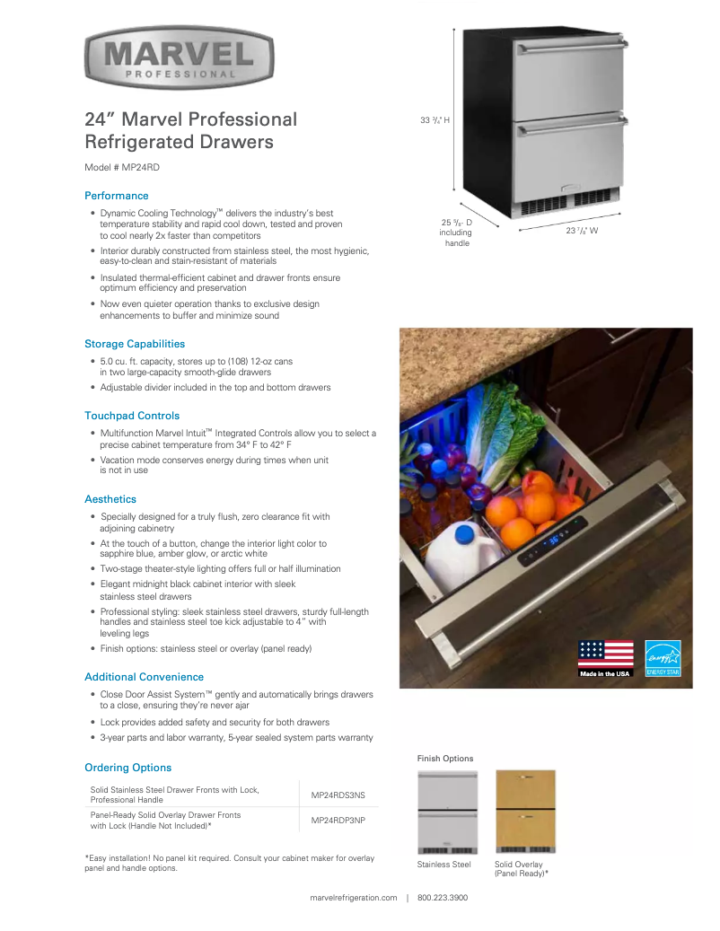 Página 1 del manual Ficha técnica Marvel MP24RDP3NP