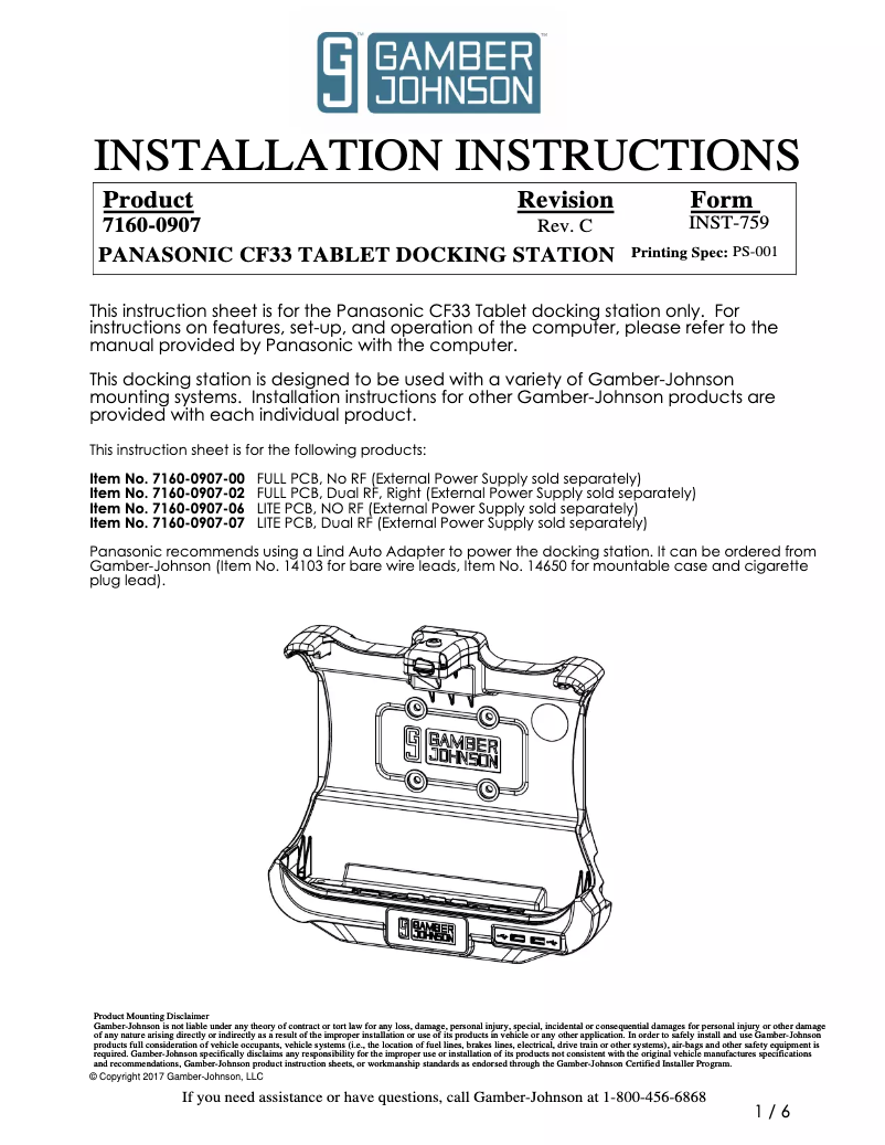 Página 1 del manual Manual de usuario Gamber-Johnson 7160-0907