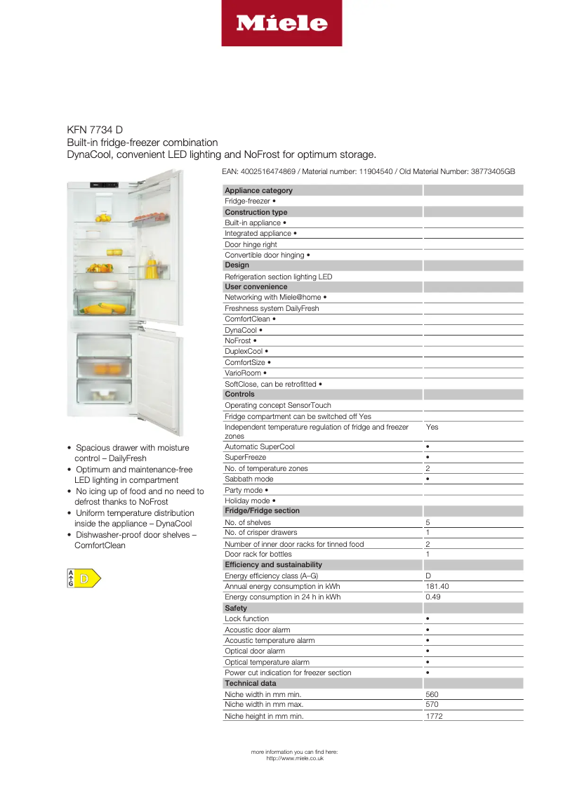 Página 1 del manual Ficha técnica Miele KFN 7734 D
