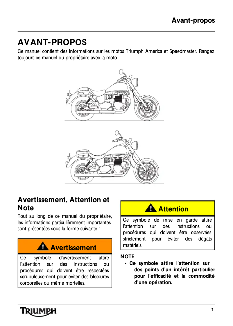 Página 1 del manual Manual de usuario Triumph Bonneville America (2002)