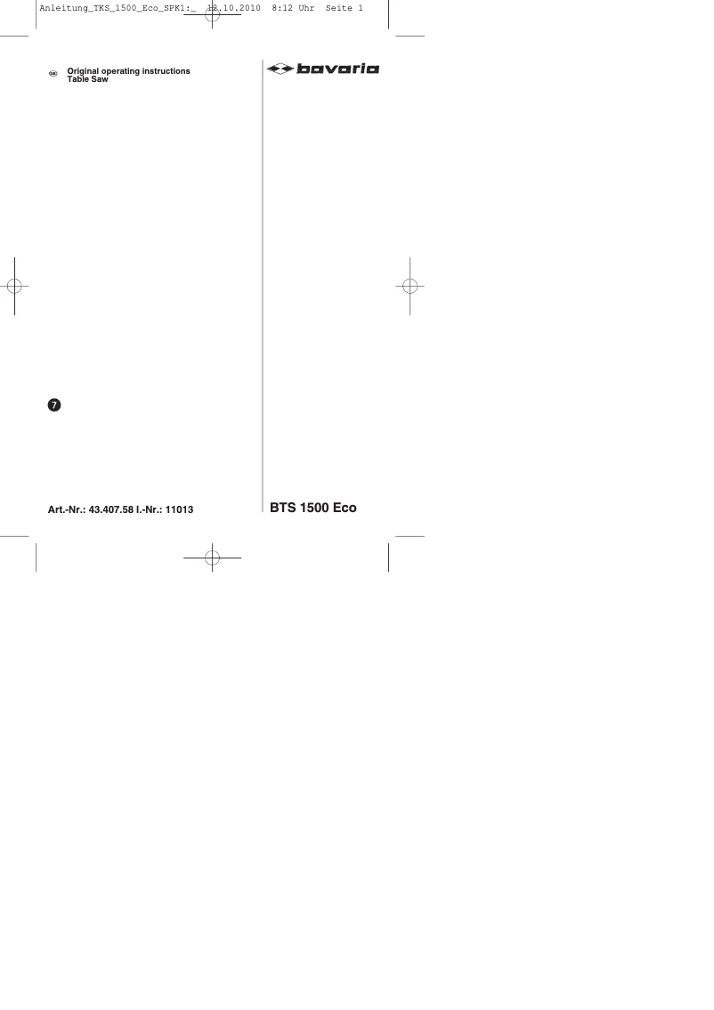 Imagen de la primera página del manual del dispositivo BTS 1500 Eco