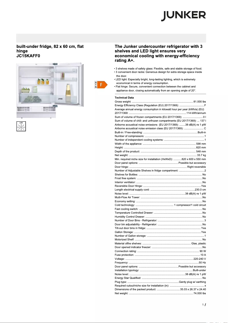 Página 1 del manual Ficha técnica Junker JC15KAFF0