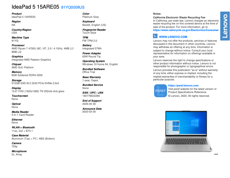 Página nº 1 - Ficha técnica Lenovo IdeaPad 5