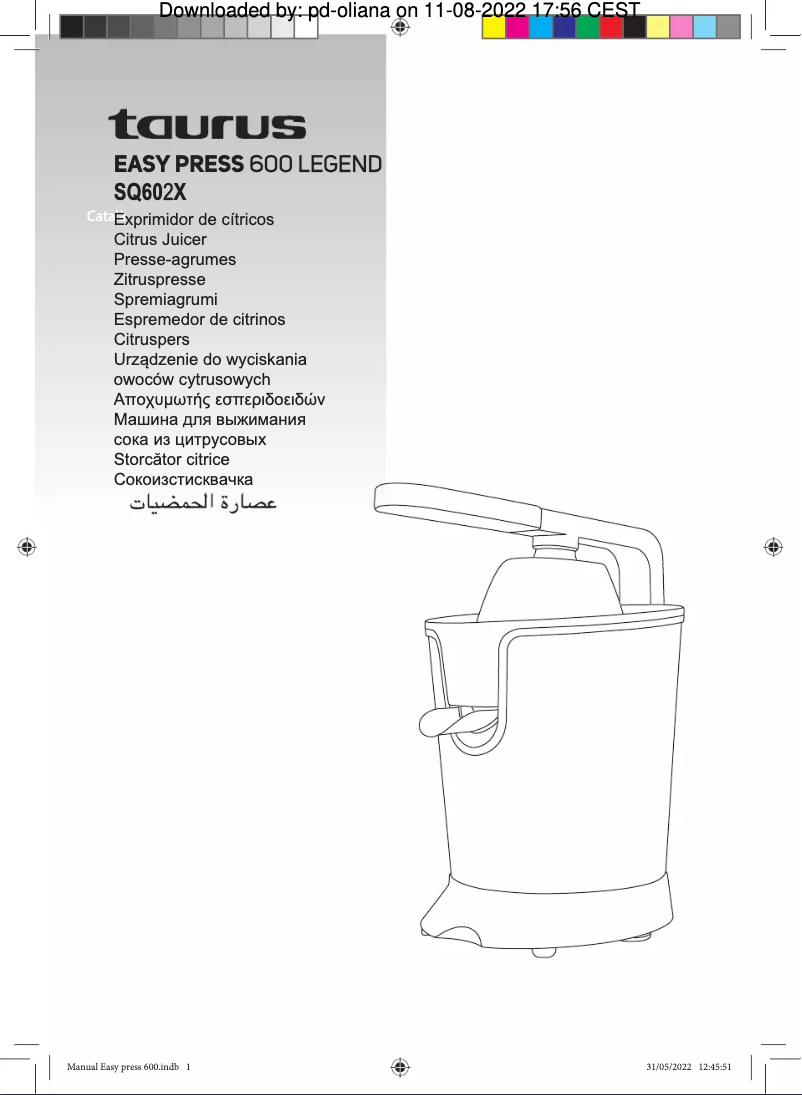 Imagen de la primera página del manual del dispositivo Easy Press 600 Legend