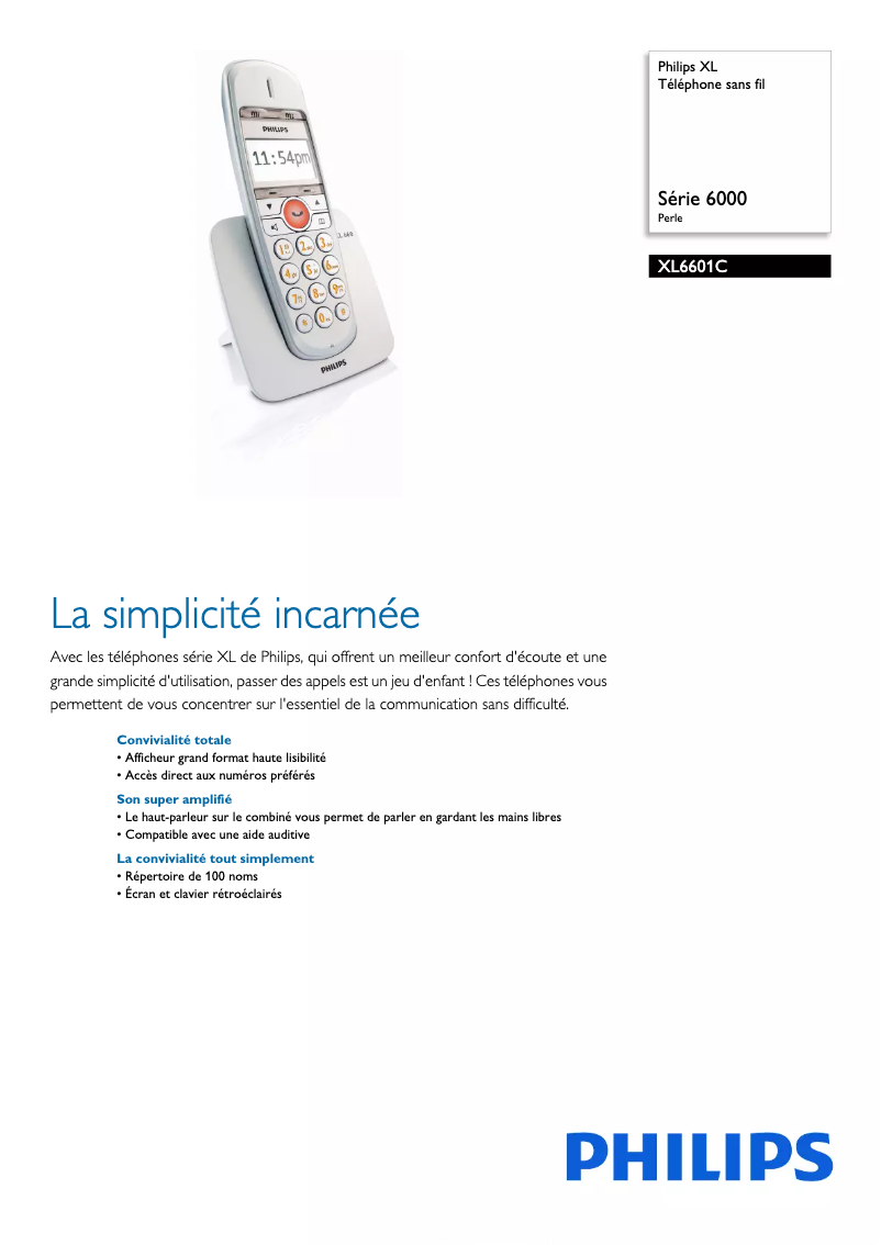 Página 1 del manual Ficha técnica Philips XL660