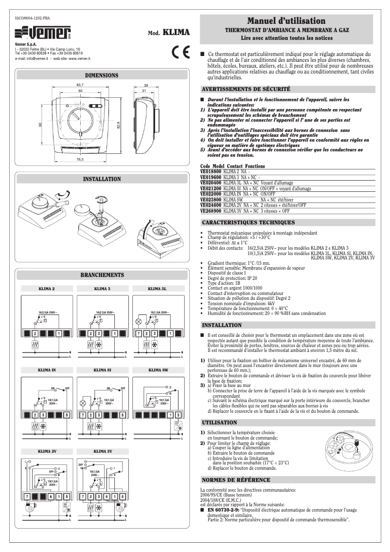 Imagen de la primera página del manual del dispositivo Klima SW