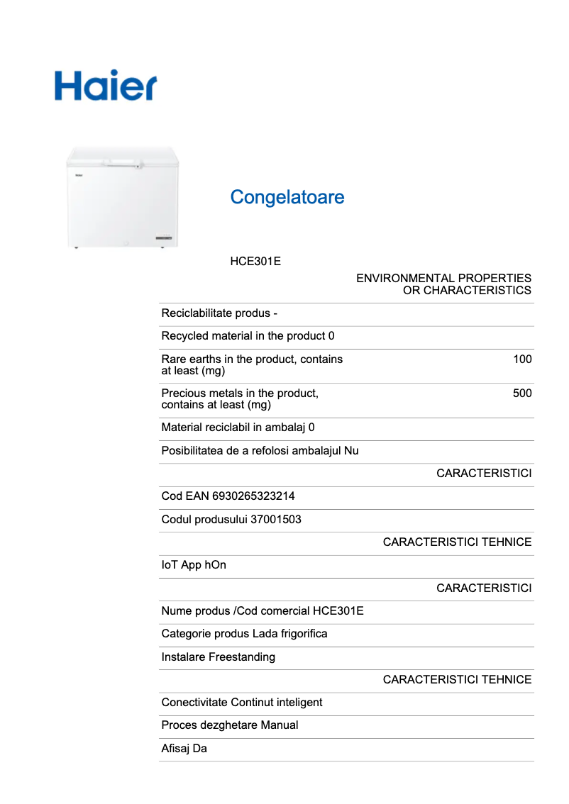 Página 1 del manual Etiqueta energética Haier HCE301