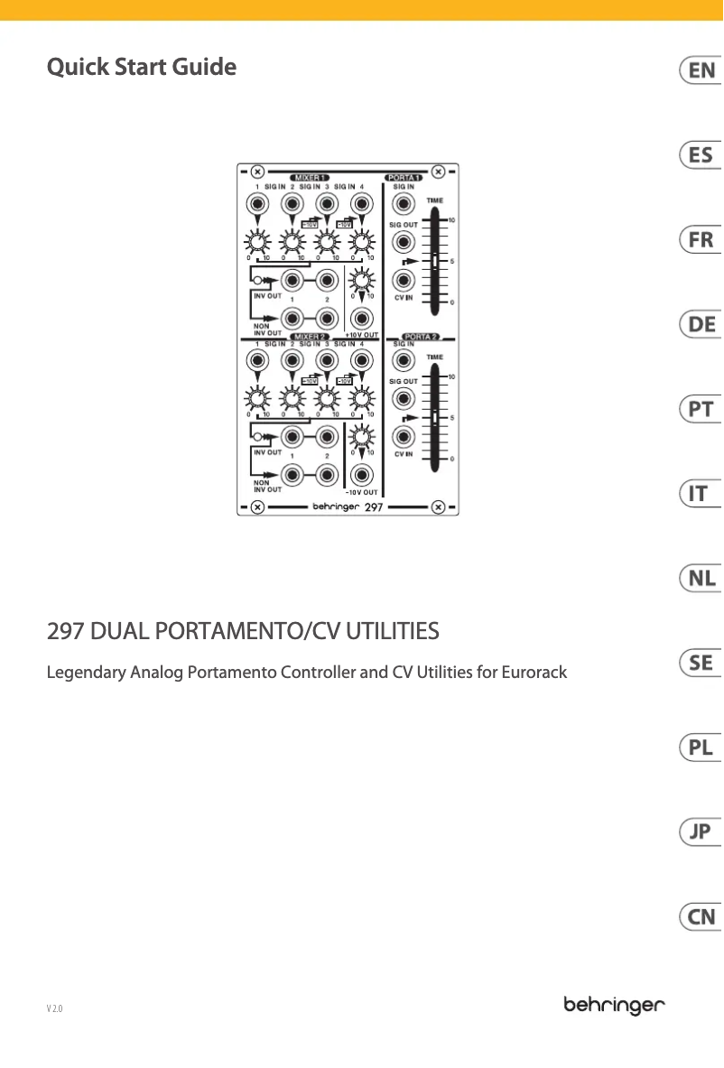 Página 1 del manual Guía de inicio rápido Behringer 297 Dual Portamento/CV Utilities