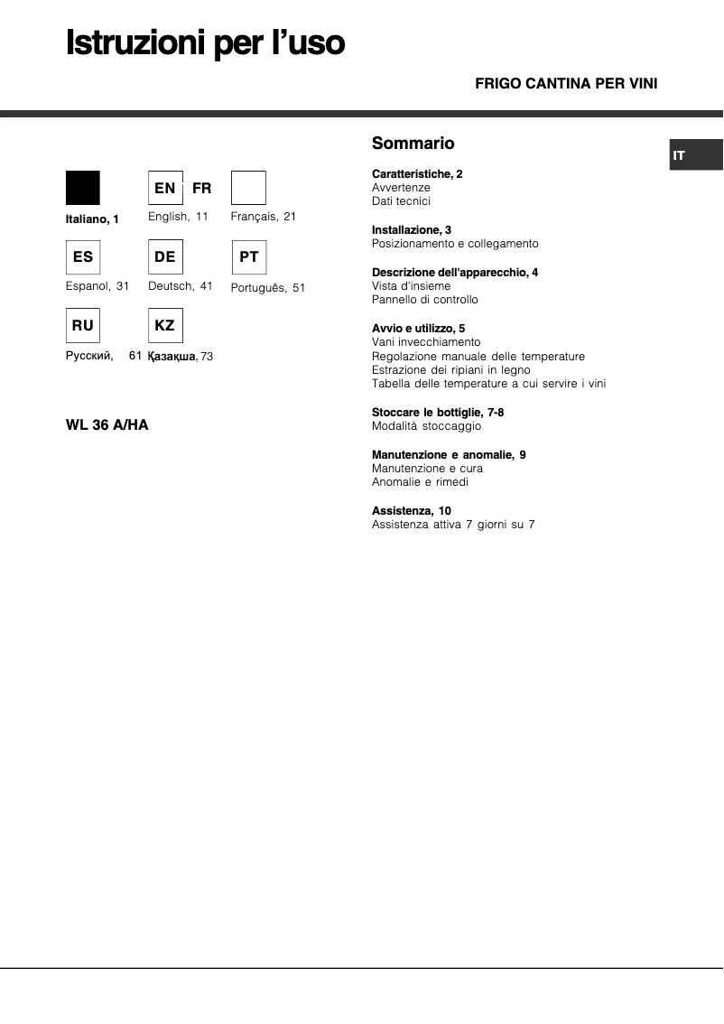 Página 1 del manual Manual de usuario Hotpoint WL 36 A/HA
