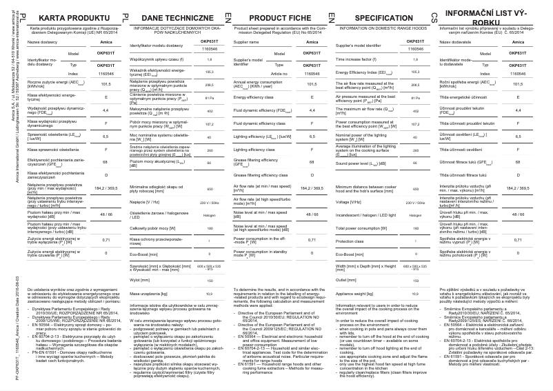 Página nº 1 - Ficha técnica Amica OKP631T