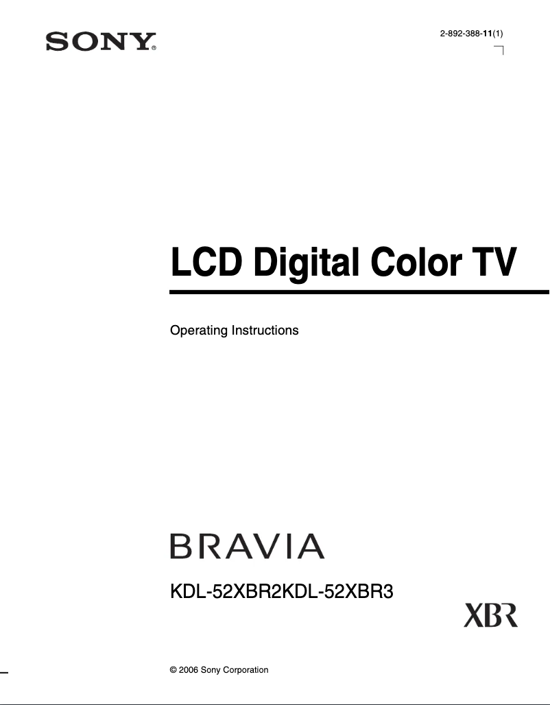 Imagen de la primera página del manual del dispositivo Bravia KDL-52XBR3