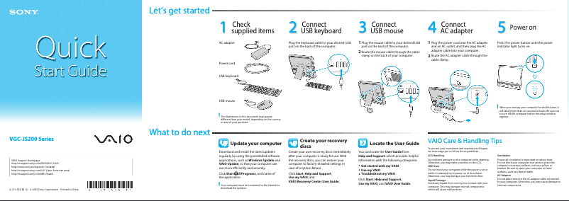 Imagen de la primera página del manual del dispositivo Vaio VGC-JS250D