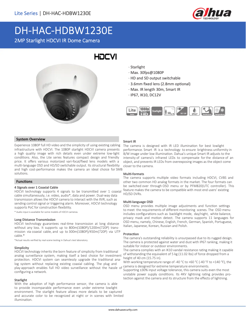 Página nº 1 - Ficha técnica Dahua Technology HAC-HDBW1230E