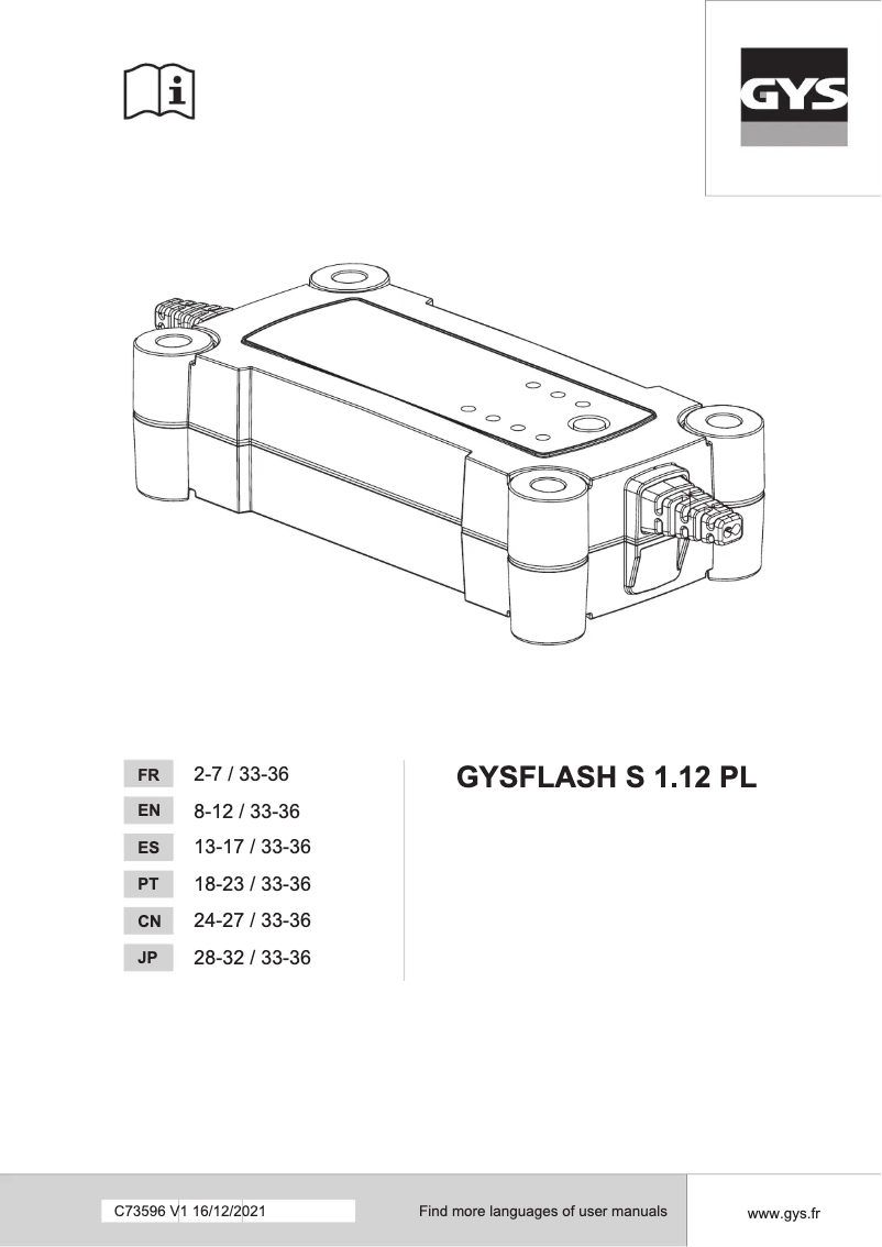 Imagen de la primera página del manual del dispositivo Gysflash S 1.12 PL