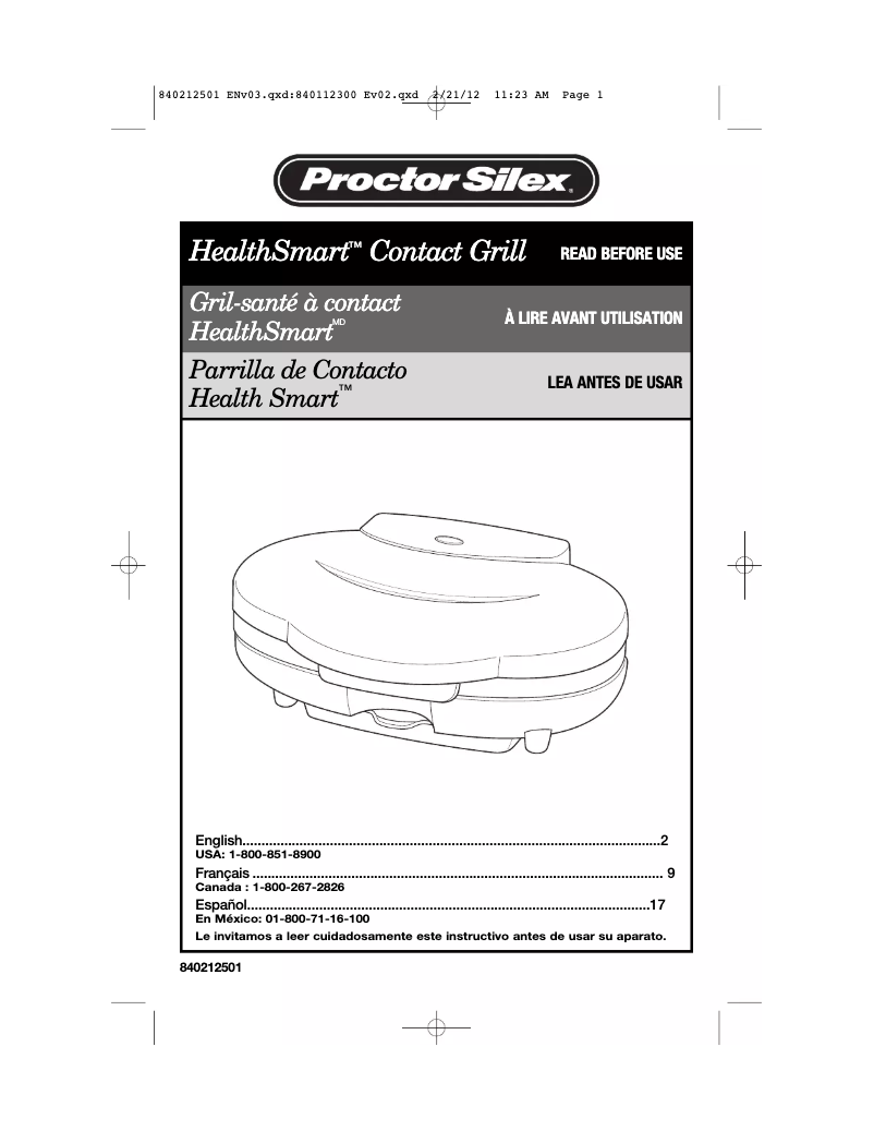 Página 1 del manual Manual de usuario Proctor Silex HealthSmart 25218P