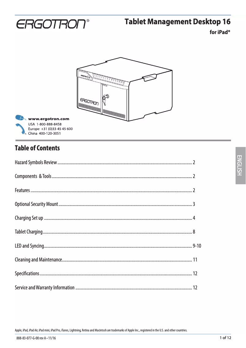 Página 1 del manual Manual de usuario Ergotron Tablet Management Desktop 16