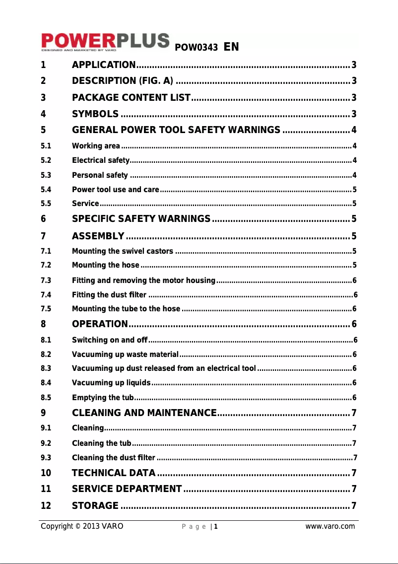 Página 1 del manual Manual de usuario VARO POW0343