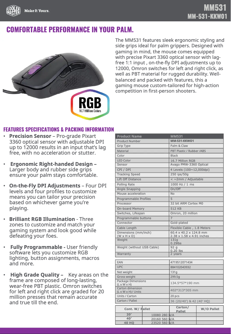 Página 1 del manual Ficha técnica Cooler Master MM531