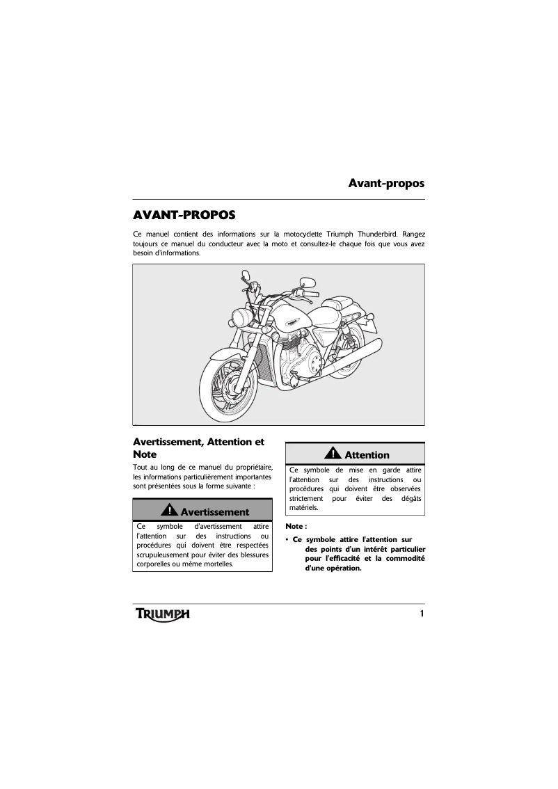 Página 1 del manual Manual de usuario Triumph Thunderbird (2012)