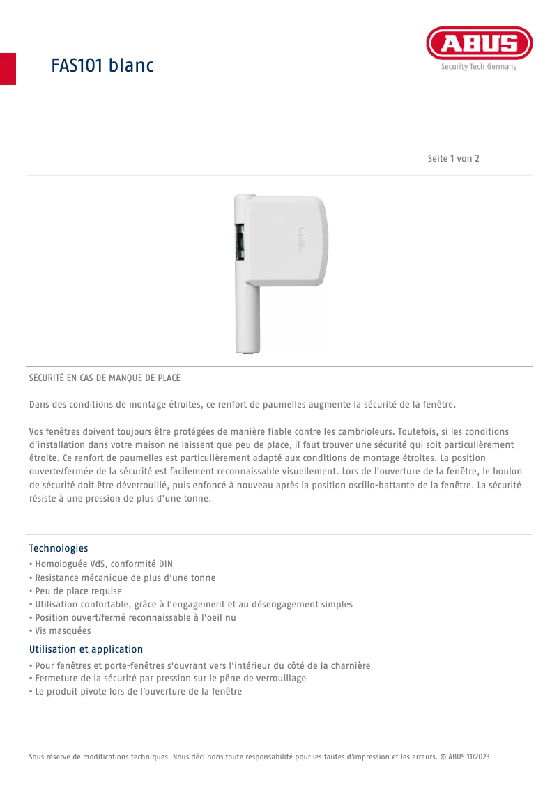 Imagen de la primera página del manual del dispositivo FAS101