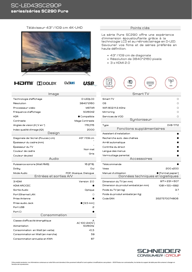 Imagen de la primera página del manual del dispositivo SC-LED43SC290P