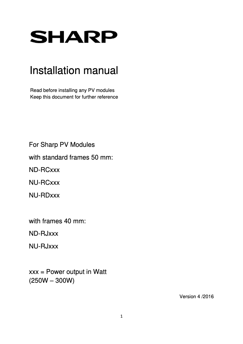 Página 1 del manual Manual de usuario Sharp NU-RJ285