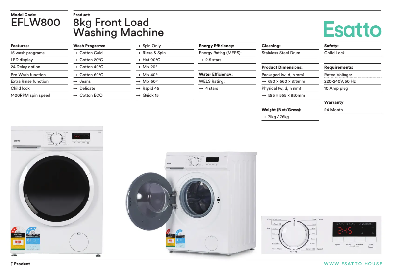 Imagen de la primera página del manual del dispositivo EFLW800